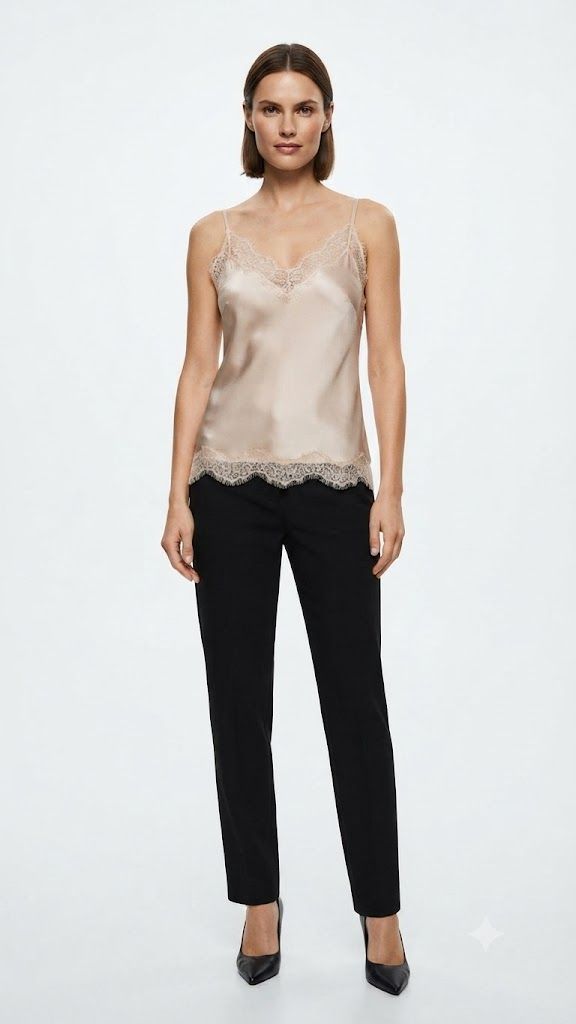 Satin Camisole with Lace Trim
